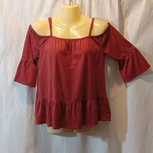 Maurices Womens Small Top Rust Faux Suede Eyelet Cold Shoulder Boho Hippie